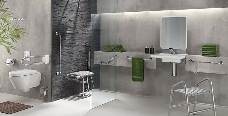 Conception d’un salon sur mesure par un architecte d’intérieur à Lille. Salle de bain avec douche italienne adaptée pour les personnes handicapées, les personnes à mobilité réduite et les personnes âgées