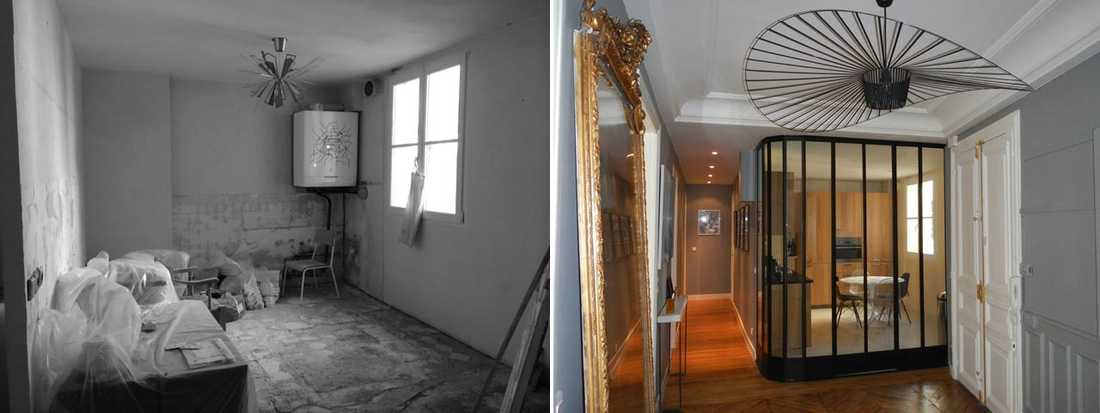 Photo avant-après de la décoration d'intérieur d'un appartement haussmannien de 4 pièces 105m2