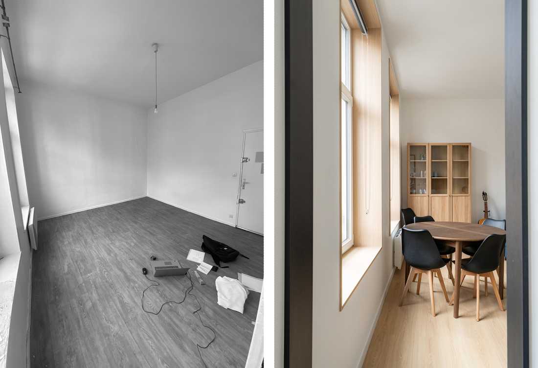 Avant - Après : Aménagement du salon de l'appartement dans le Vieux-Lille