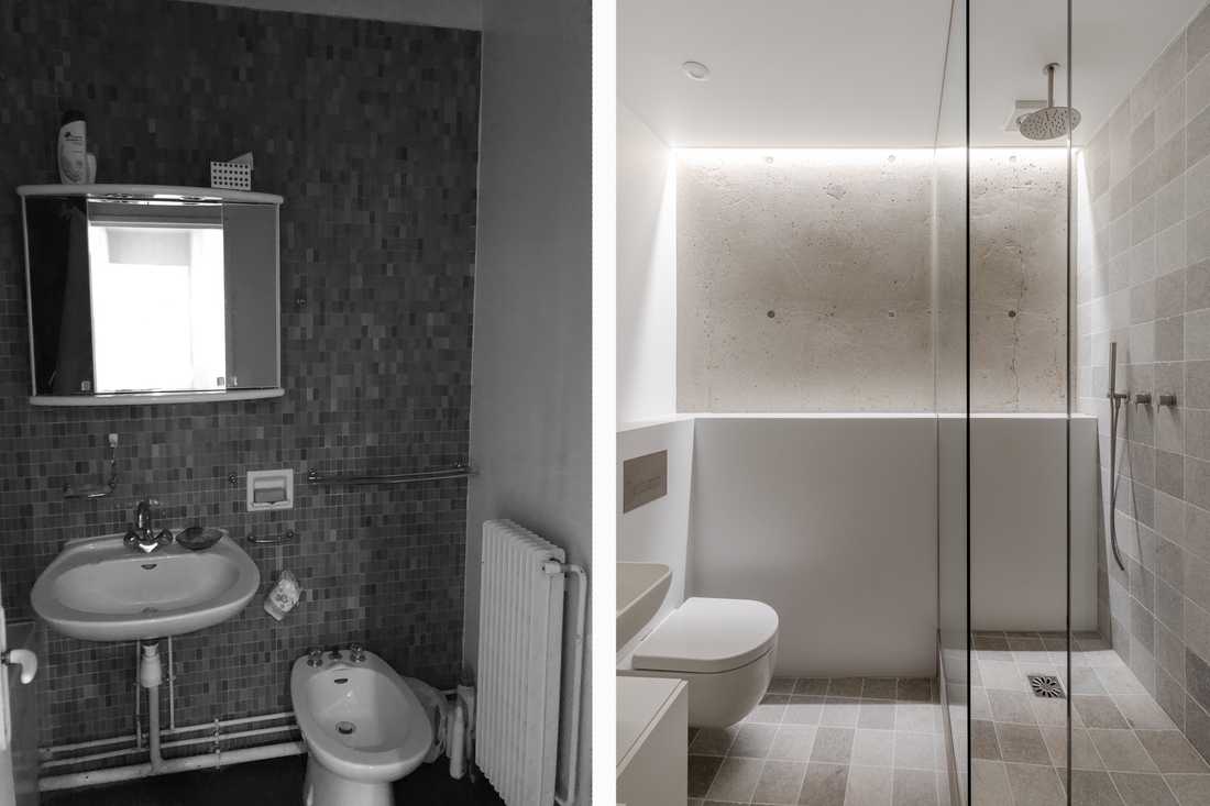Avant - après : Rénovation de la salle de bain d'un appartement des années 70 à Lille