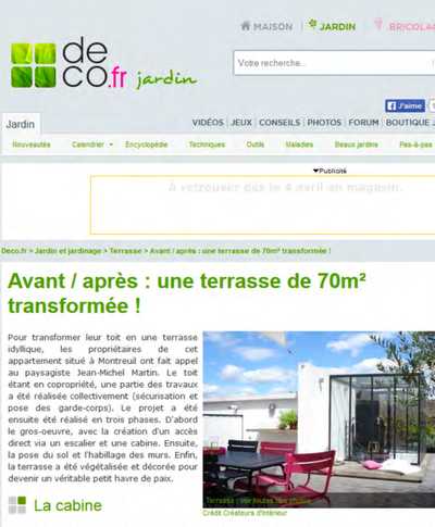 Article de presse sur la transformation d'une terrasse de 70m2