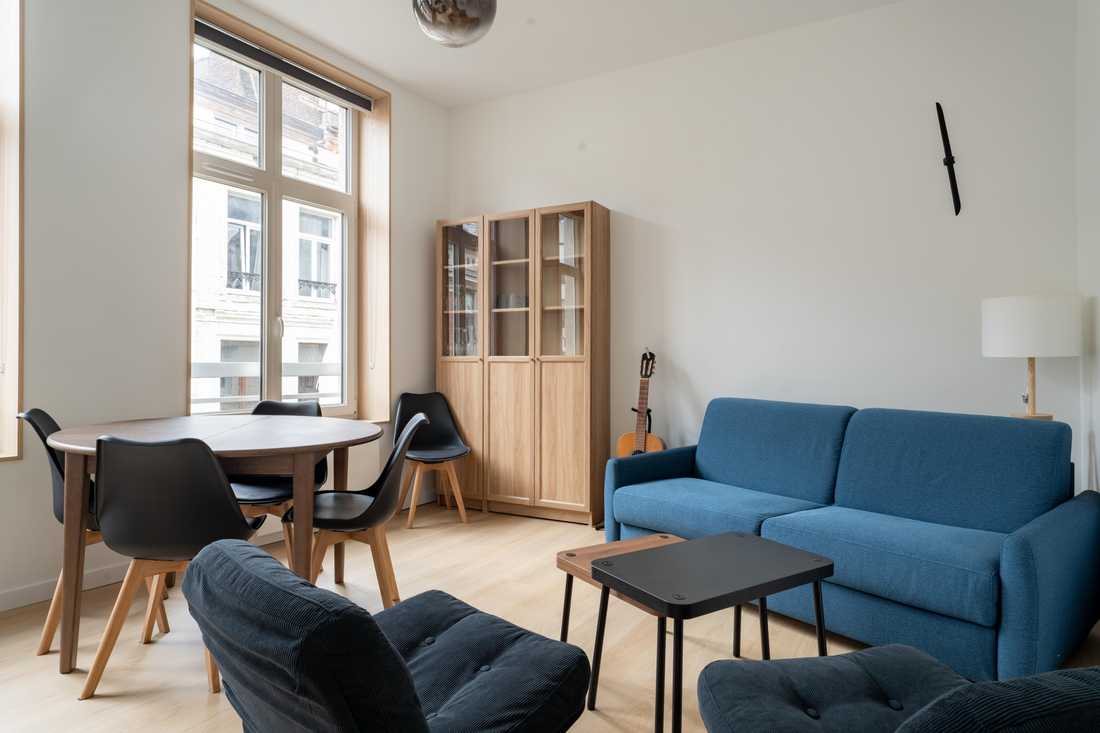 Pièce de vie d'un appartement T2 à Lille