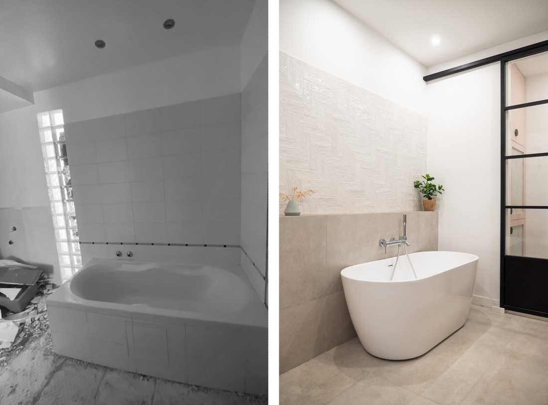 Avant - Après : Nouvelle baignoire dans un duplex à Lille rénové par un architecte d'intérieur